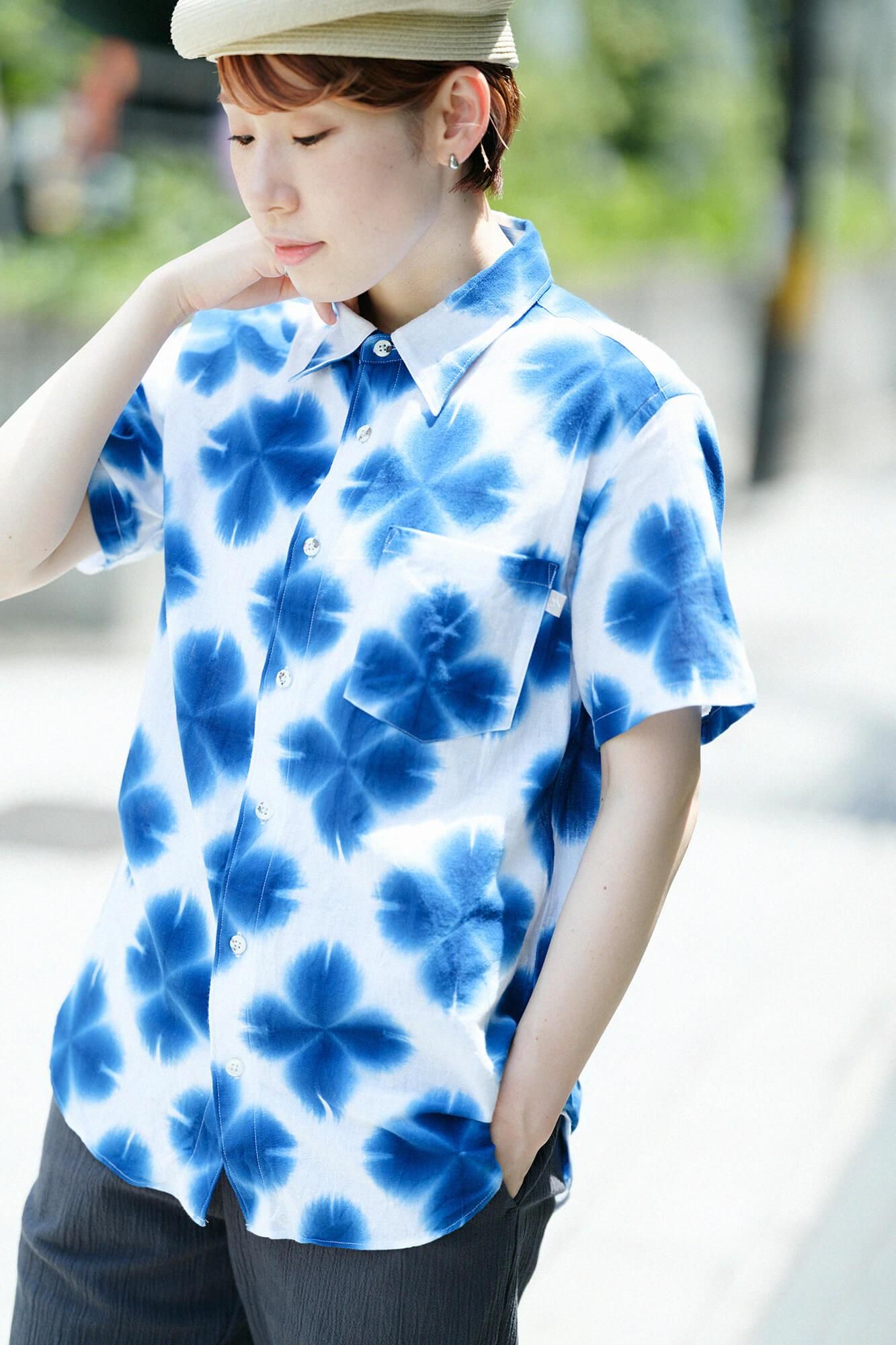 【online한정】이세모멘 아리마츠 나루미시보리 반팔셔츠/ 장정 눈꽃 3