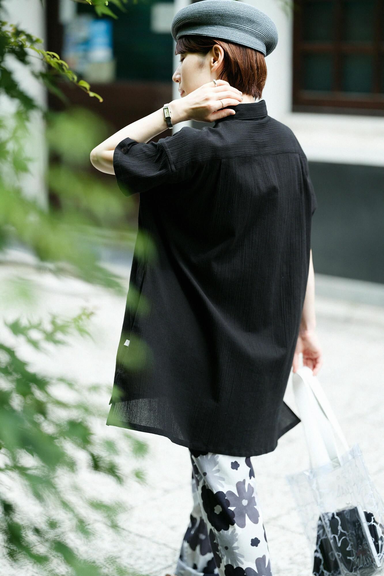 타카시마치지미 20/20 그란 튜닉반팔셔츠/검은색