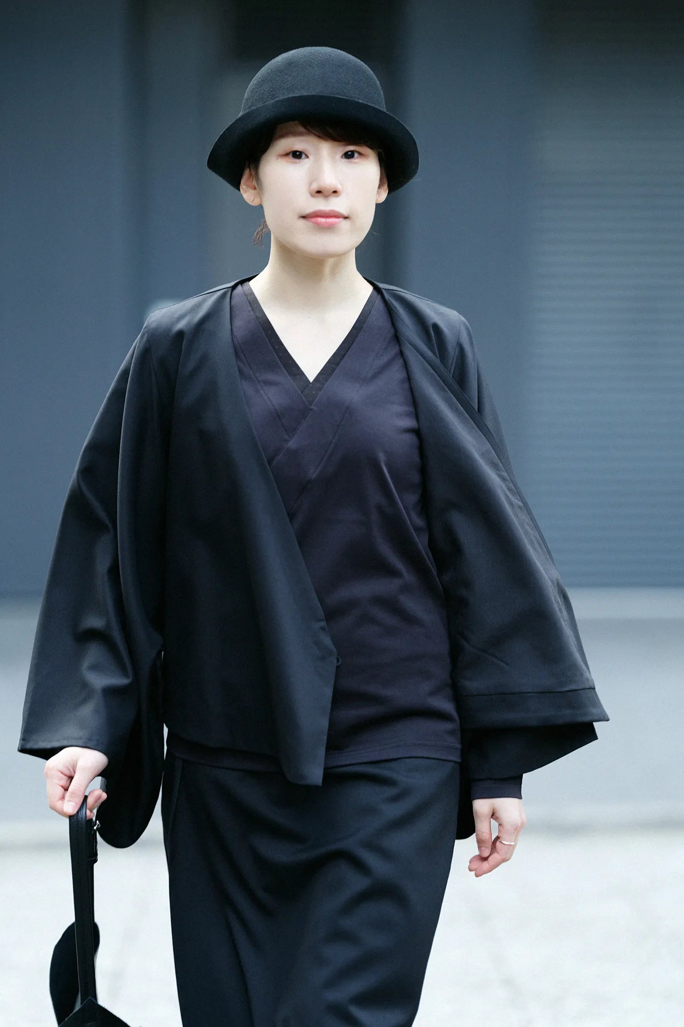 42 Count 2-ply Combed Yarn Kimono Cardigan with Lining / Black