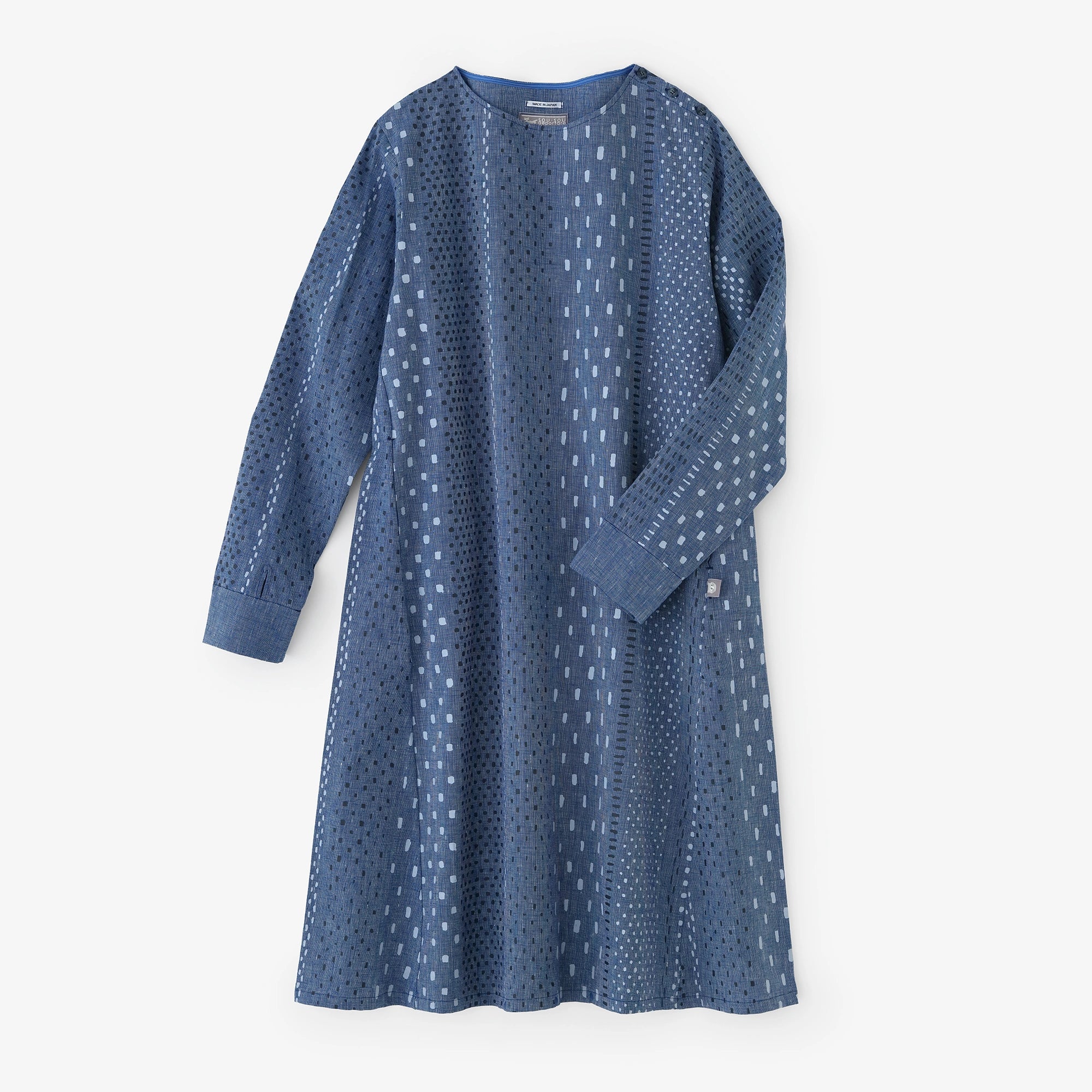 綿麻 BIKEワンピース/霰縞(あられじま) ブルー