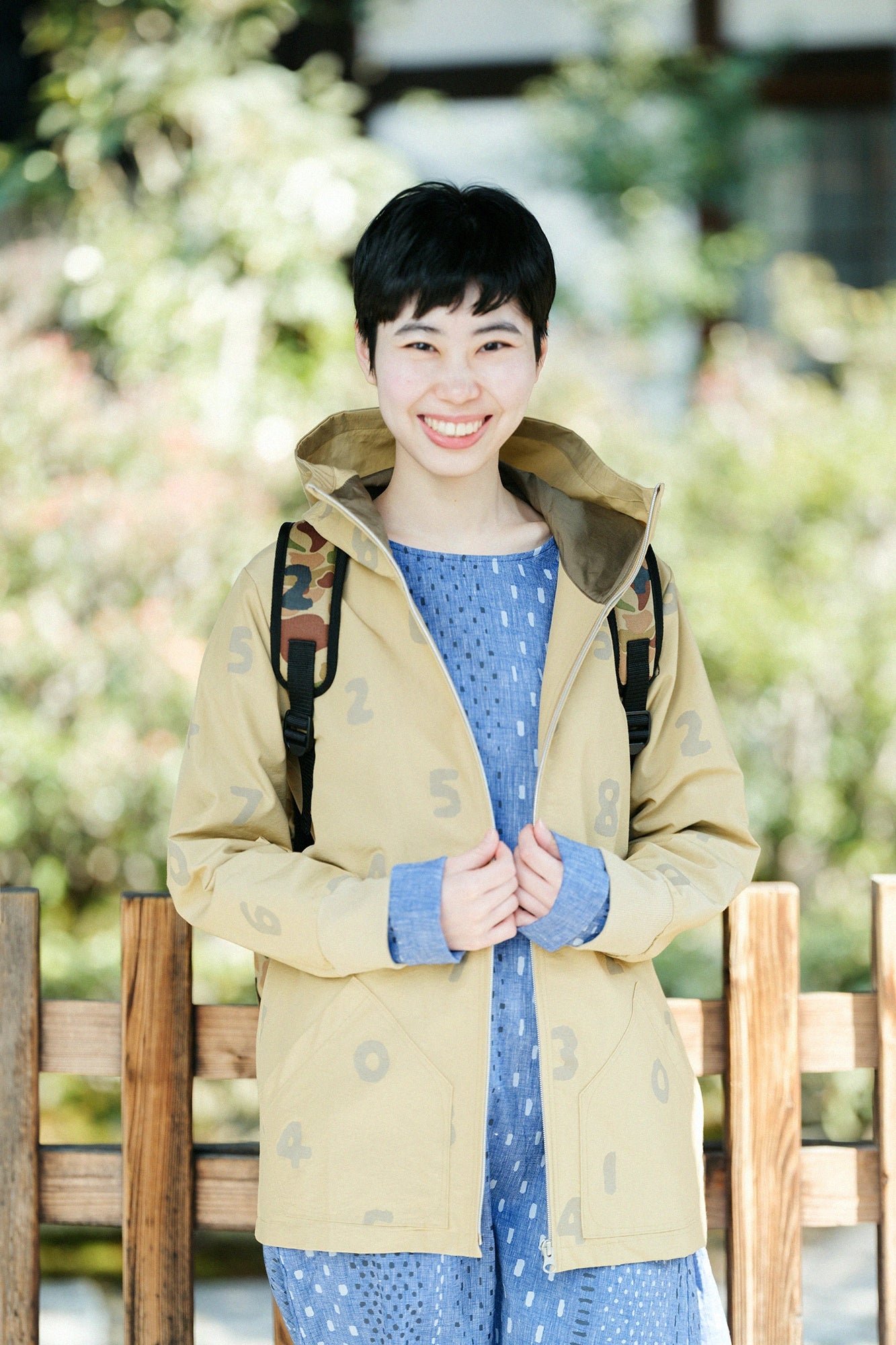 綿麻 BIKEワンピース/霰縞(あられじま) ブルー