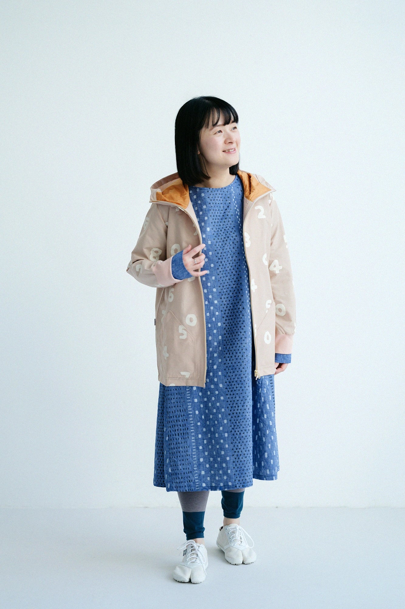 綿麻 BIKEワンピース/霰縞(あられじま) ブルー