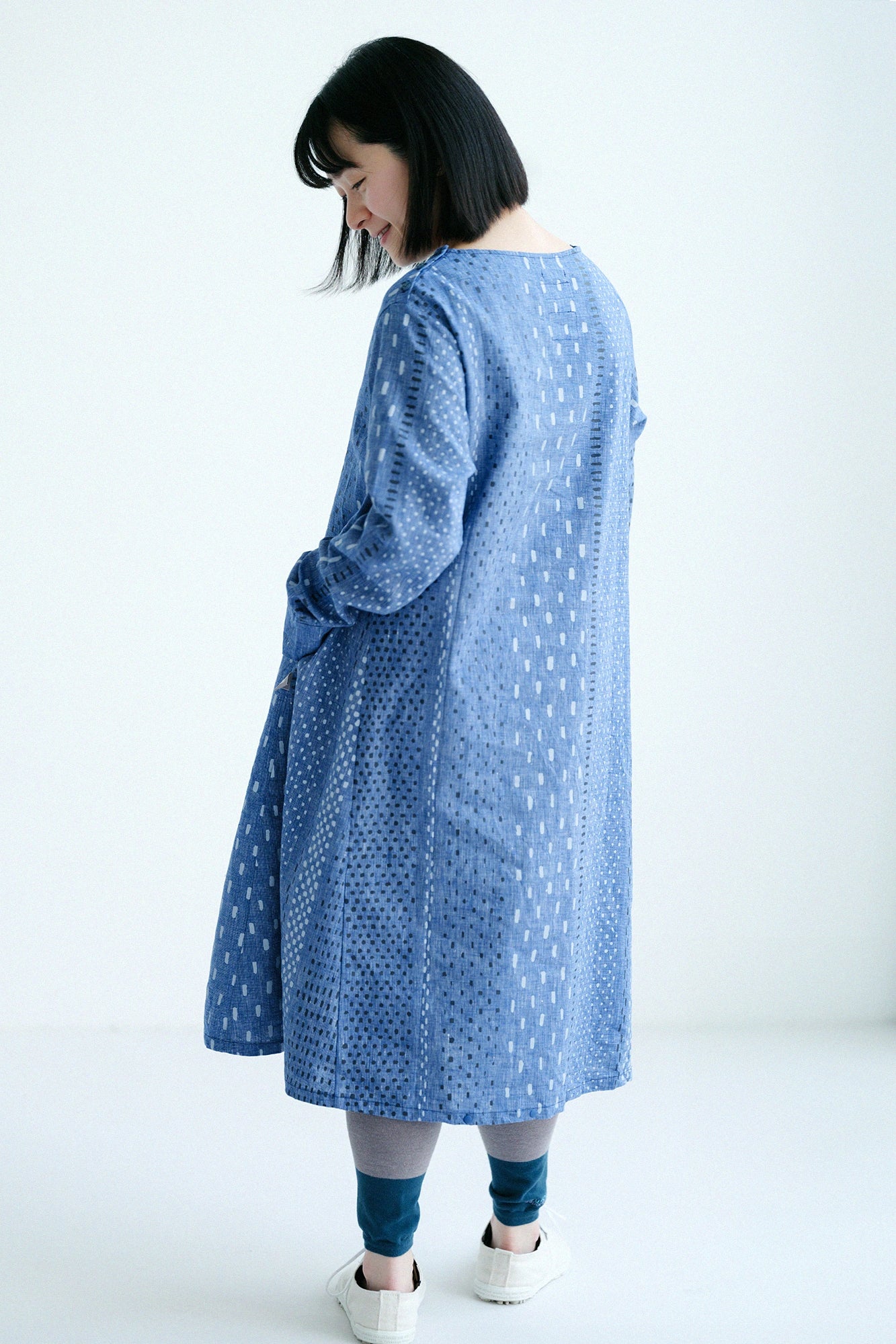 綿麻 BIKEワンピース/霰縞(あられじま) ブルー