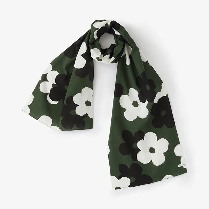 Isemomen Cotton Scarf / Layered Flowers Matcha Green