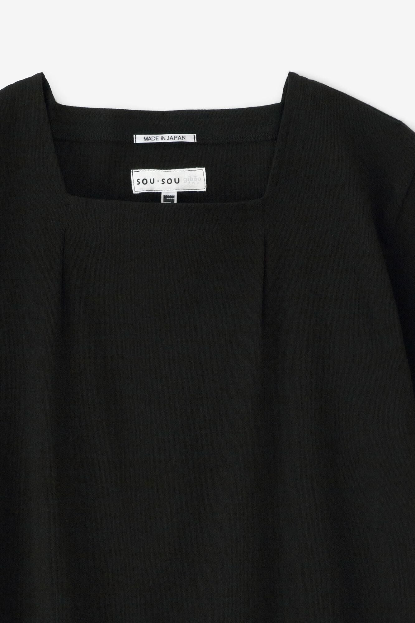 Chizimi Cotton 40/40 Short-sleeved Square Neck Shirt / Black