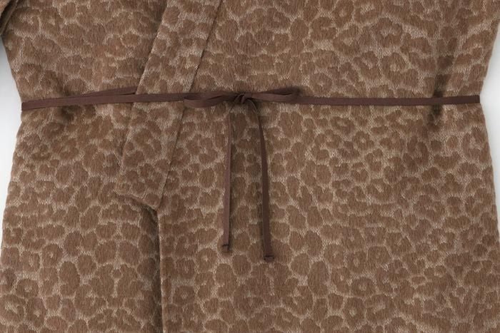Leopard Jacquard Roll-up Hem Simple Kimono with Lining / Clove Tea