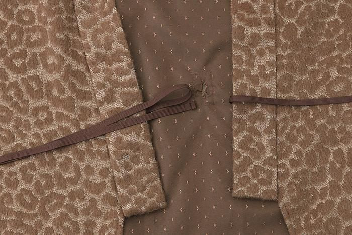 Leopard Jacquard Roll-up Hem Simple Kimono with Lining / Clove Tea