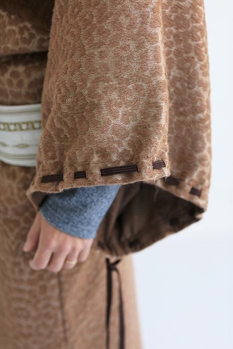 Leopard Jacquard Roll-up Hem Simple Kimono with Lining / Clove Tea