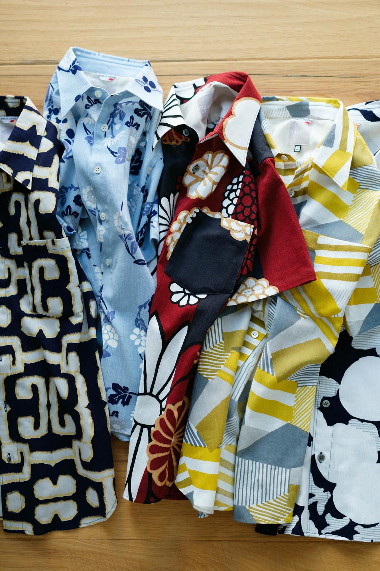 高島縮 20/20 半袖シャツ／原始彫刻（げんしちょうこく）