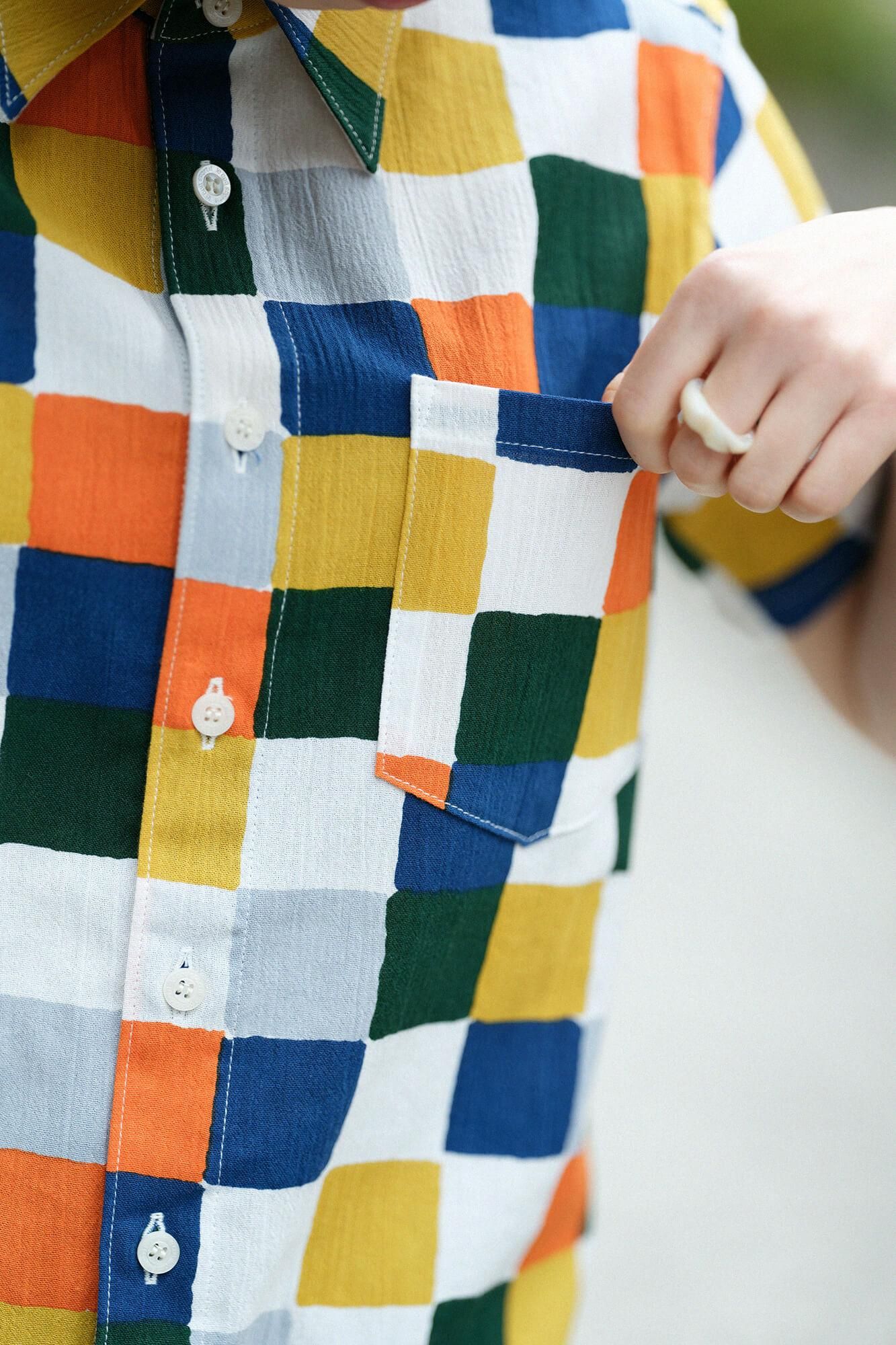 高島縮 20/20 半袖シャツ／日々（ひび） 朝茶事（あさちゃじ）