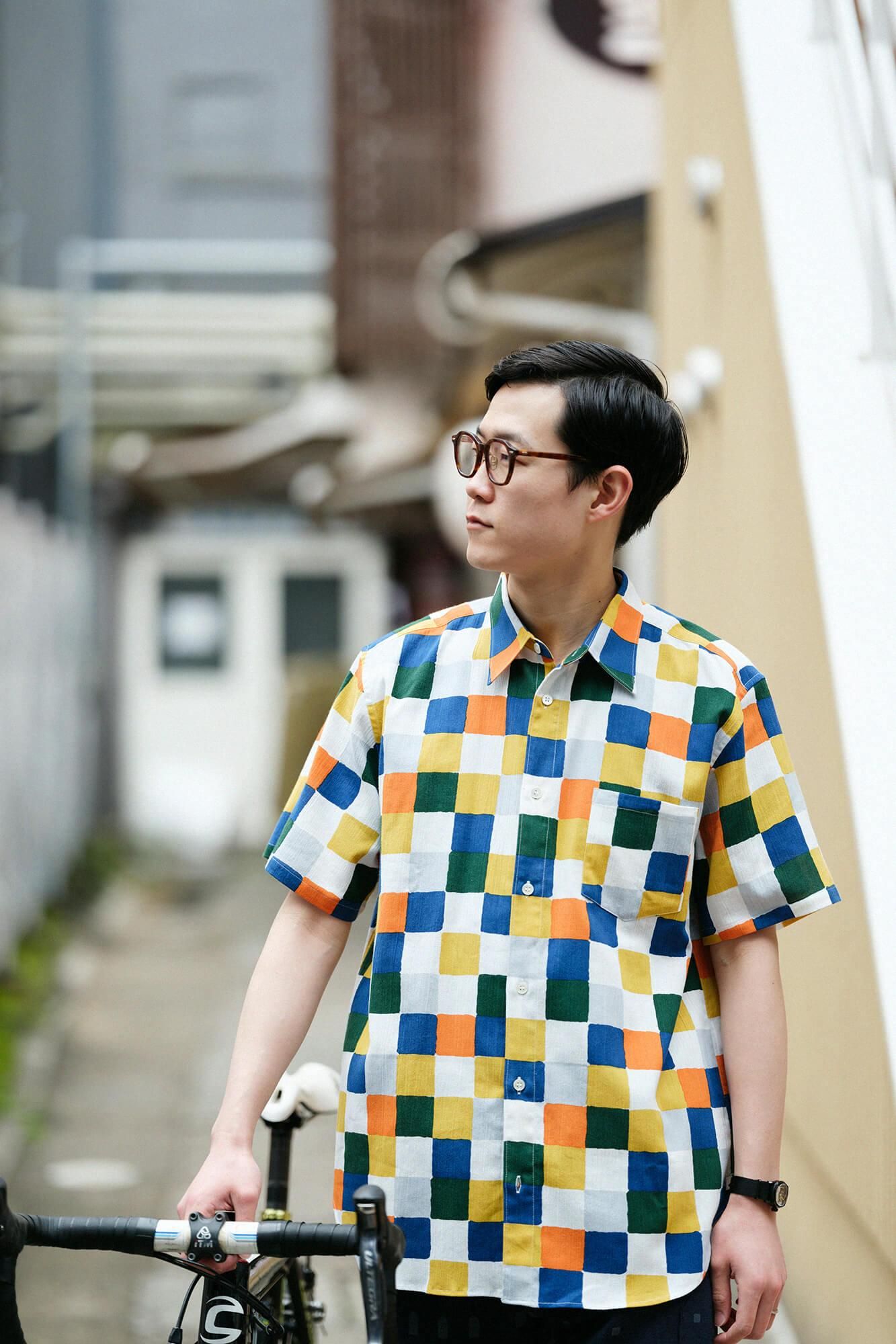 高島縮 20/20 半袖シャツ／日々（ひび） 朝茶事（あさちゃじ）