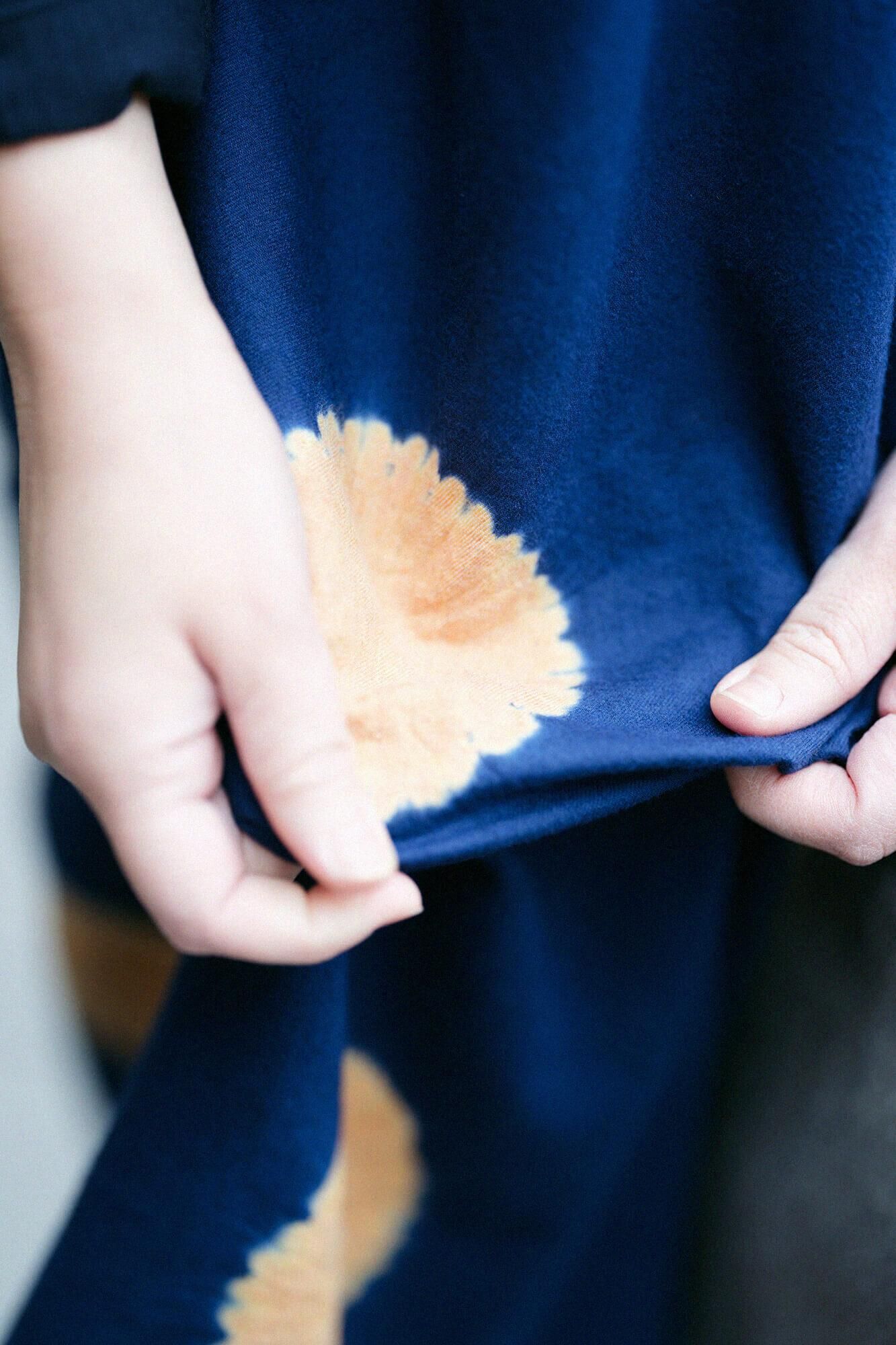 Kinkiyo Shibori, Menke Ayaori, rechteckige Naginata-Kleidung/Mizutamai, Dunkelblau x Gelbbraun