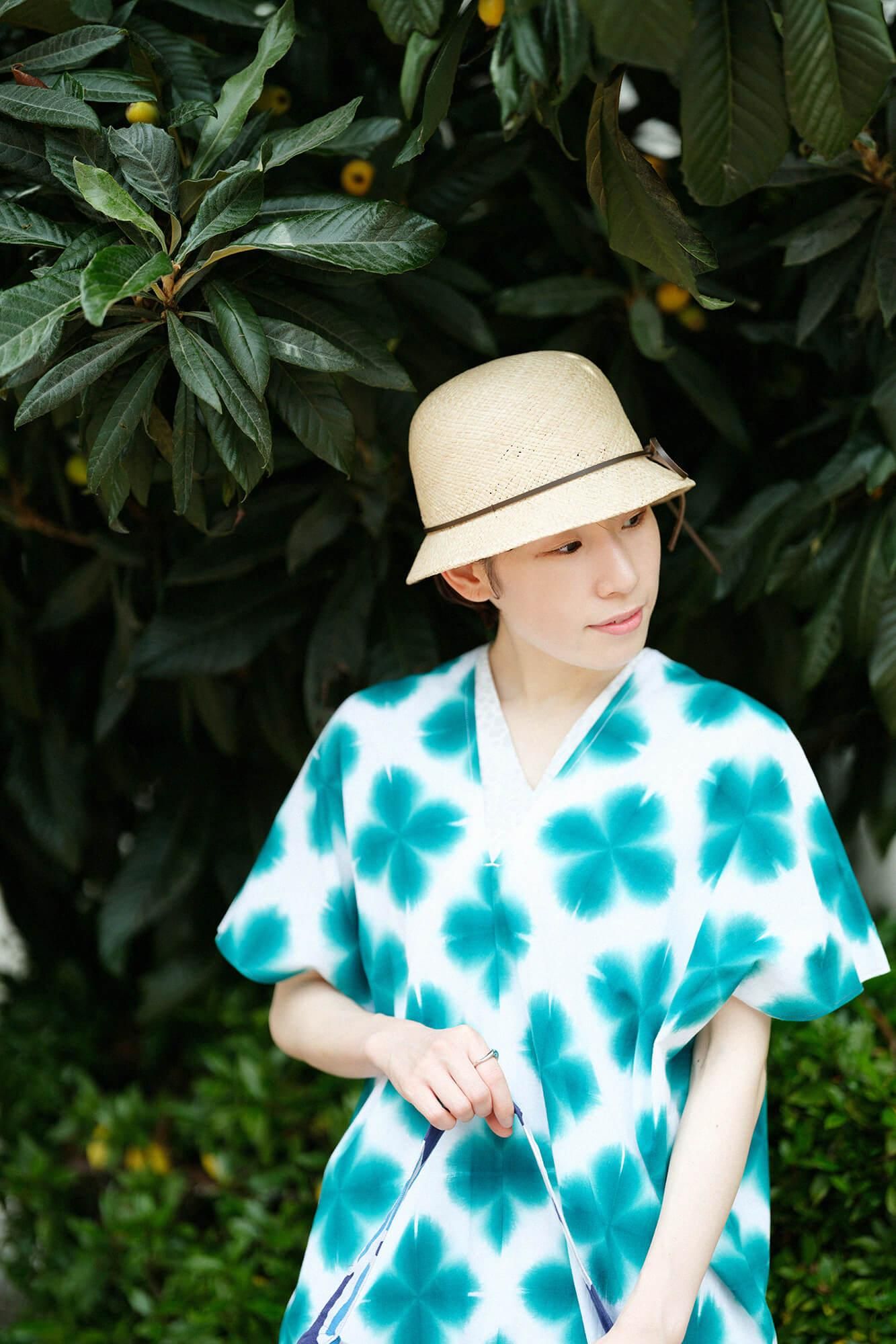 ISE棉花，Arimatsu Narumi Shibori，文字，窗扇，两体，两体，Zhang Zheng，Sekka，绿色3