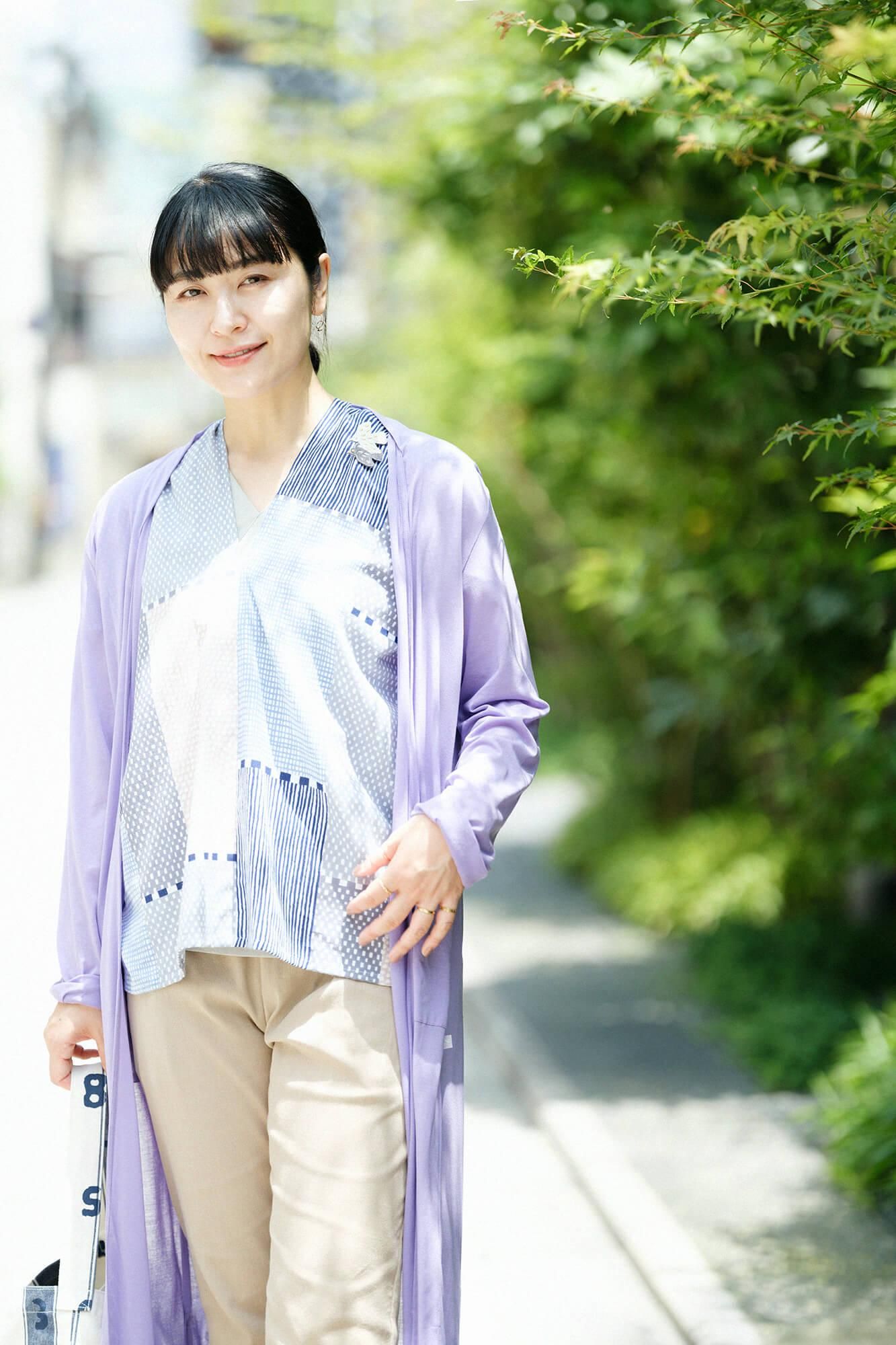 Lange Strickjacke aus CSS-Baumwolle/Mauve (Fuji-iro)