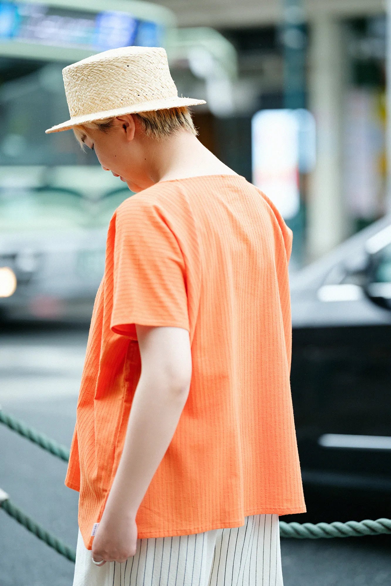 Chizimi Cotton 40/20 Akiha Square Top／Orange-red