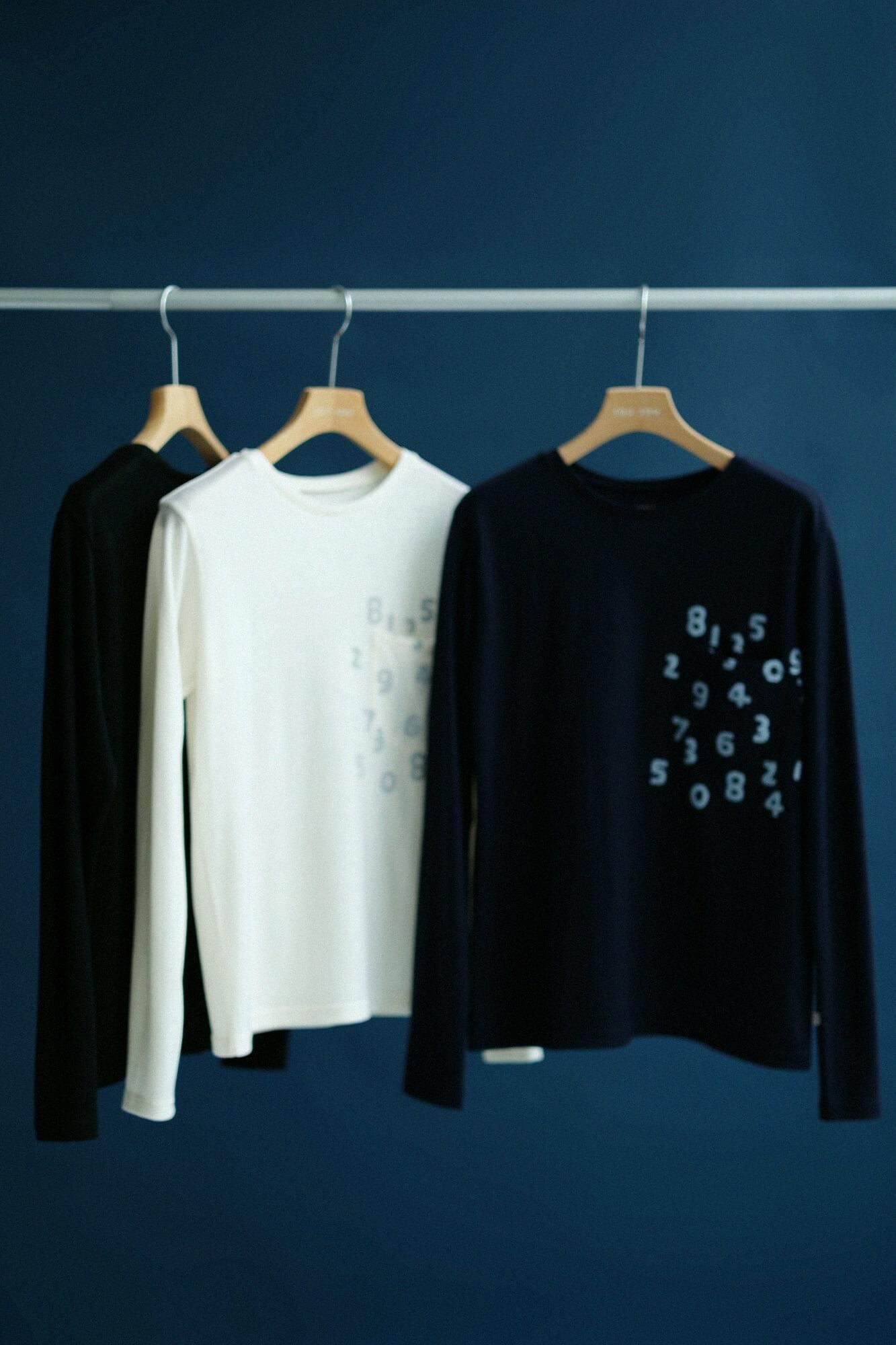 Washable Plain Stitch Wool Long Sleeve Pocket T-shirt／Dark Navy