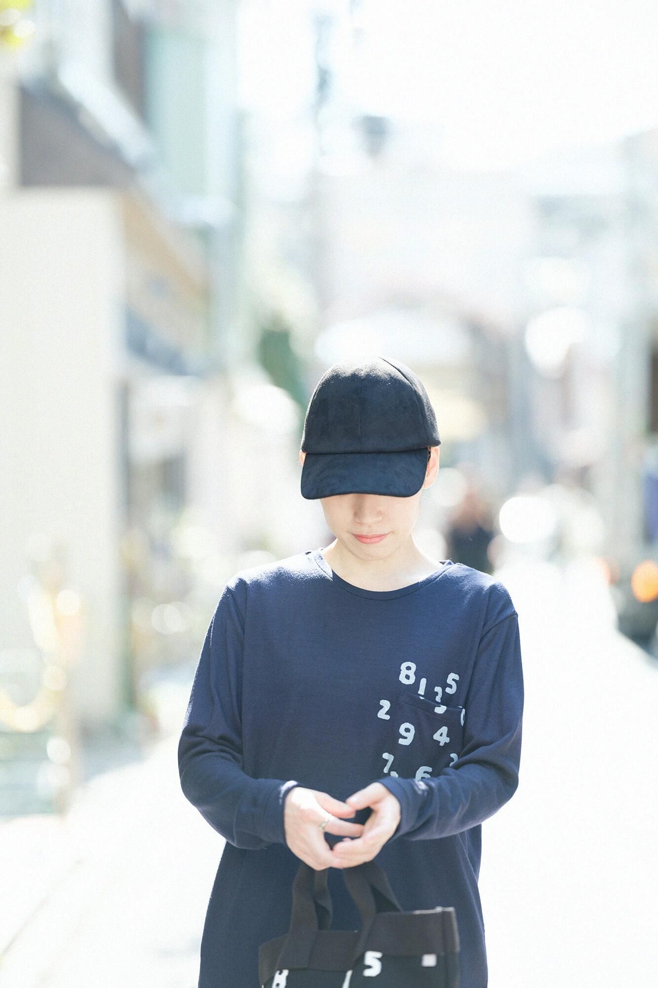 Washable Plain Stitch Wool Long Sleeve Pocket T-shirt／Dark Navy