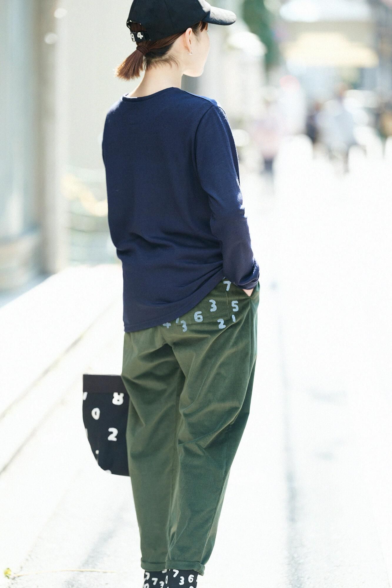 Washable Plain Stitch Wool Long Sleeve Pocket T-shirt／Dark Navy