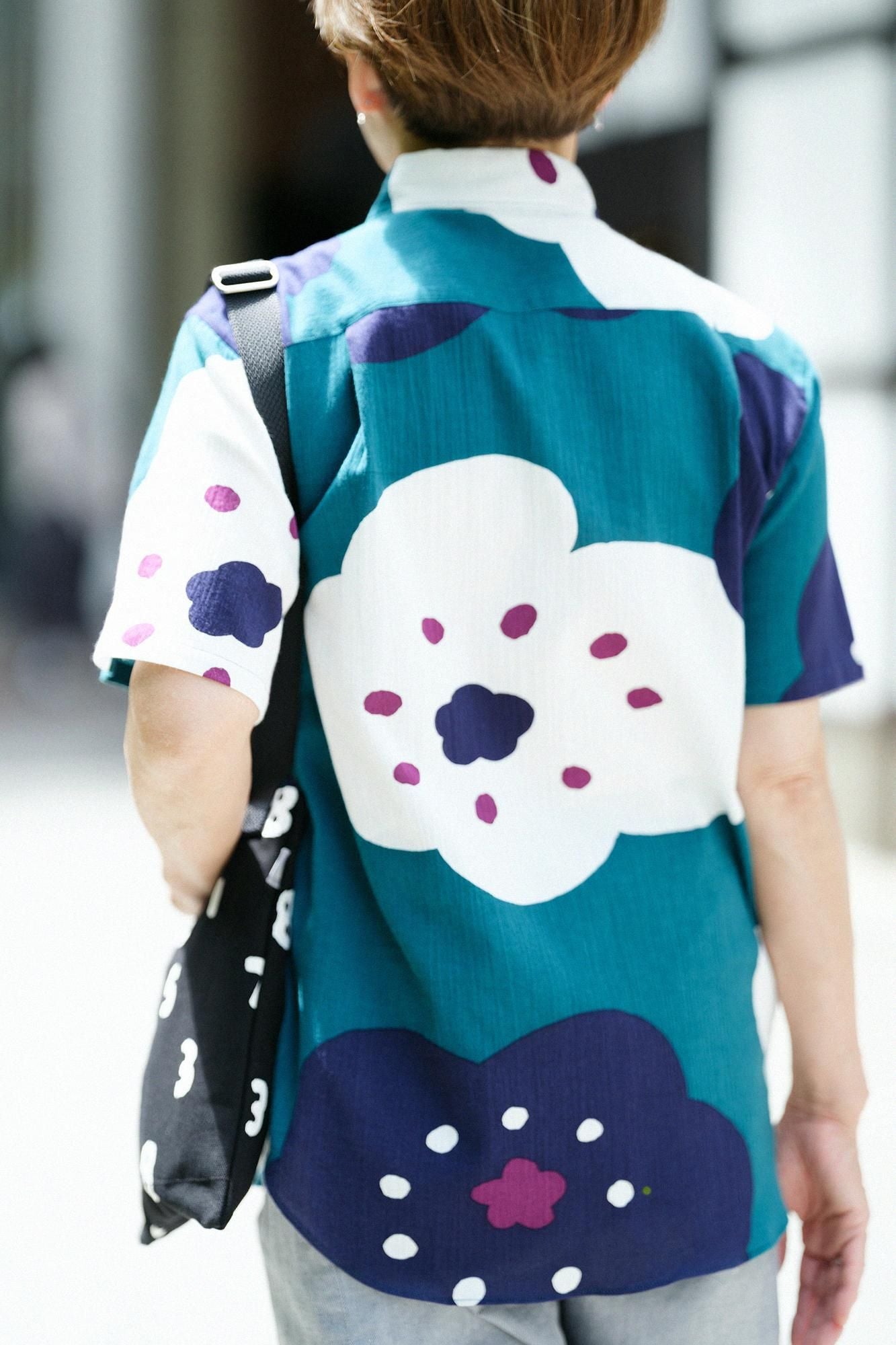 【net限定】高島縮 20/20 半袖シャツ／ほほえみ 海緑色（かいりょくしょく）