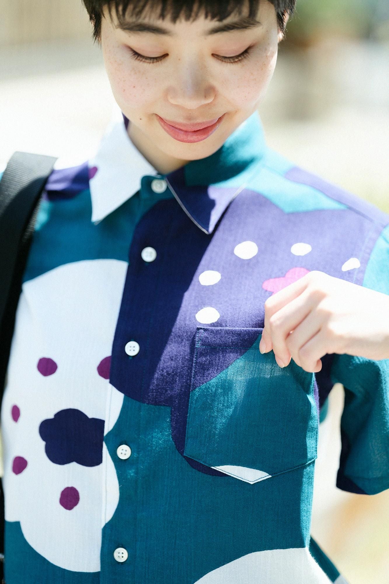 【net限定】高島縮 20/20 半袖シャツ／ほほえみ 海緑色（かいりょくしょく）