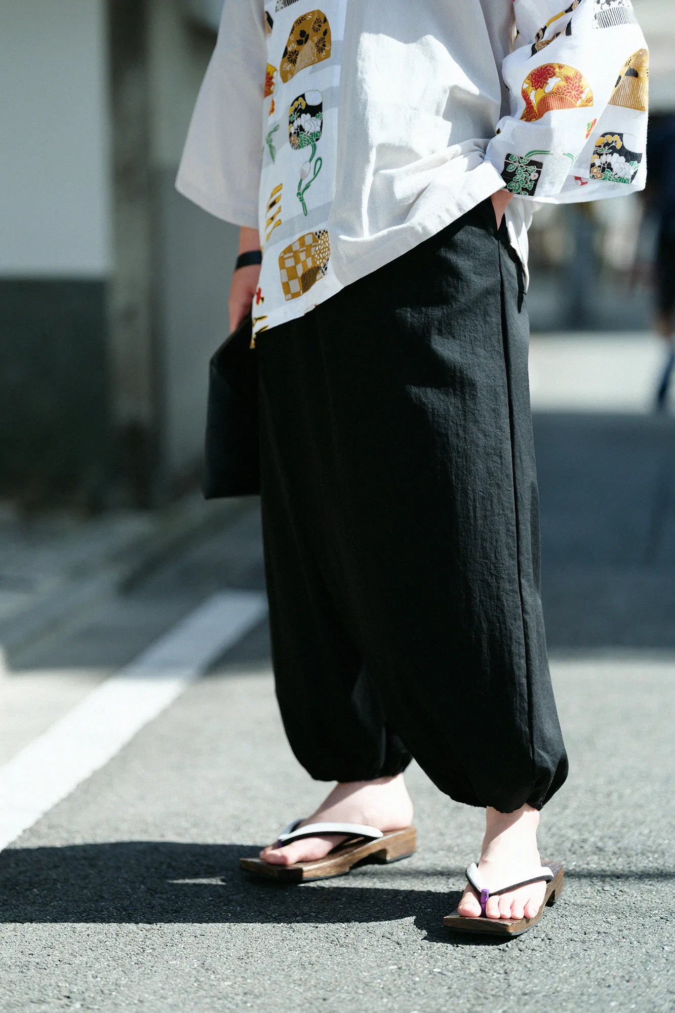 Twill Weave Wrap Harem Pants / Black