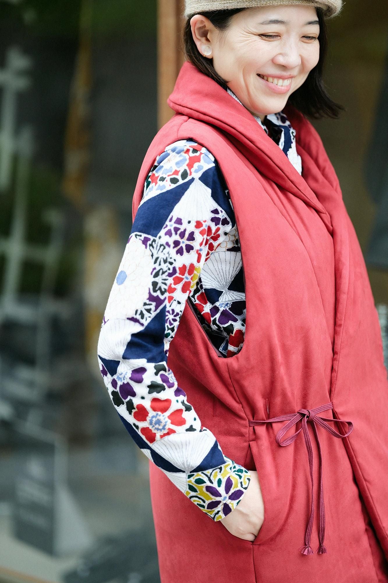 Faux-Nubuk Nagajinbaori (Nagajinbaori) Füllung (Nakawataawase)/Rotbraune Farbe
