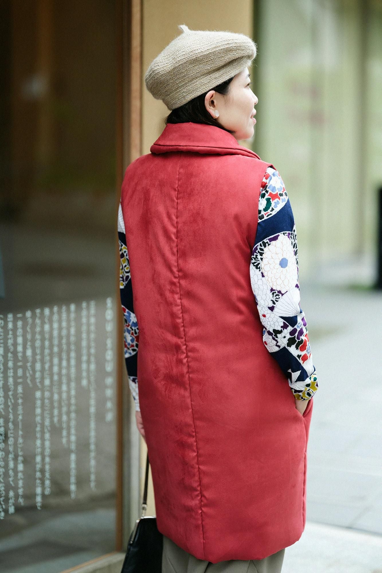 Faux-Nubuk Nagajinbaori (Nagajinbaori) Füllung (Nakawataawase)/Rotbraune Farbe
