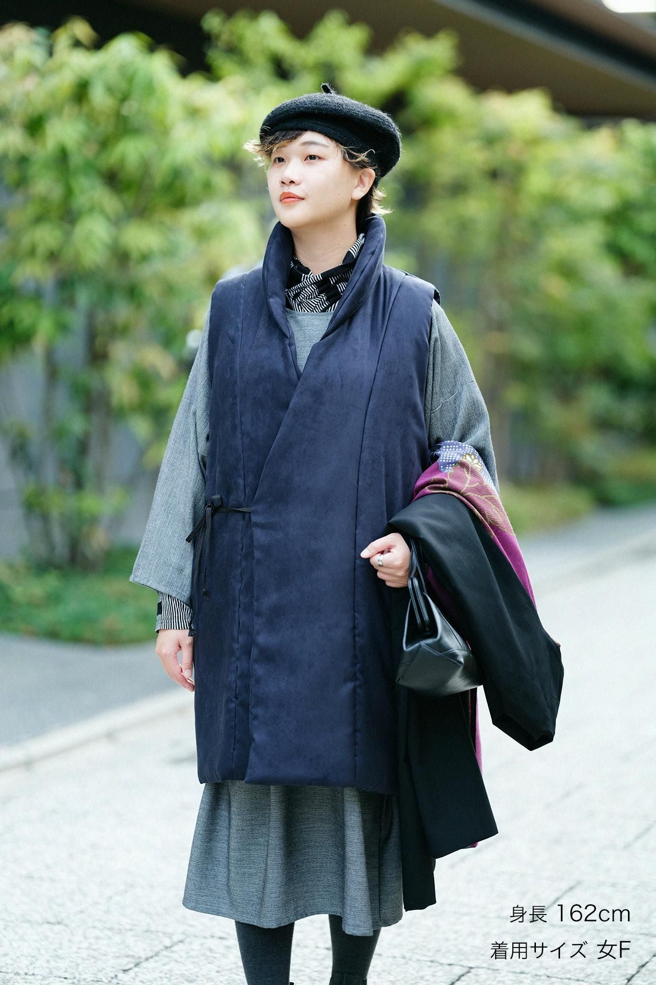 Faux Nubuck Long Jinbaori (Padded / Black Blue