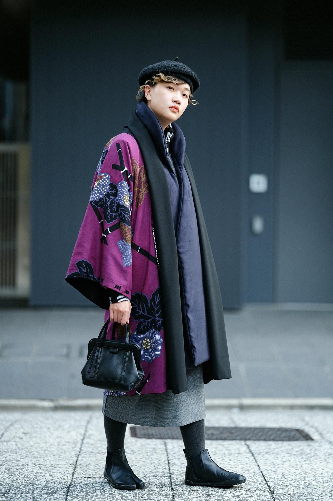 Faux Nubuck Long Jinbaori (Padded / Black Blue