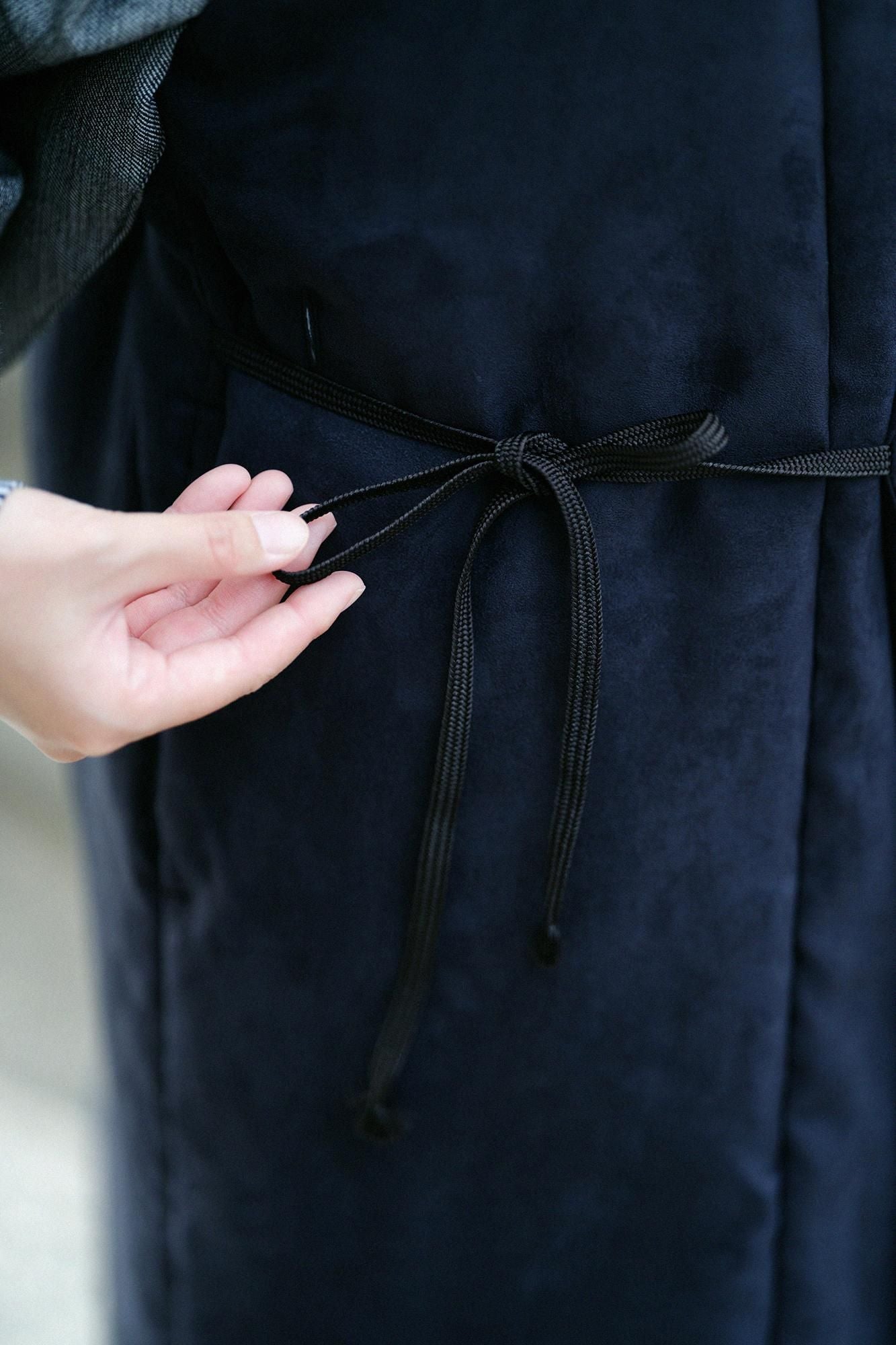 Faux Nubuck Long Jinbaori (Padded / Black Blue