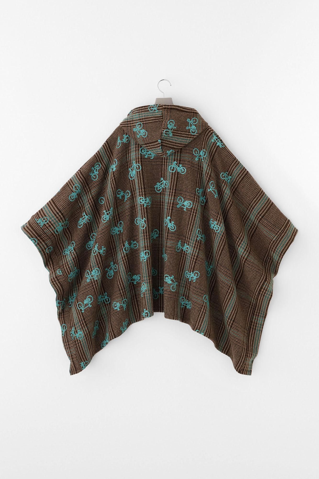 Woll-Tweed-BIKE-Poncho/Ränder hier und da, braun kariert