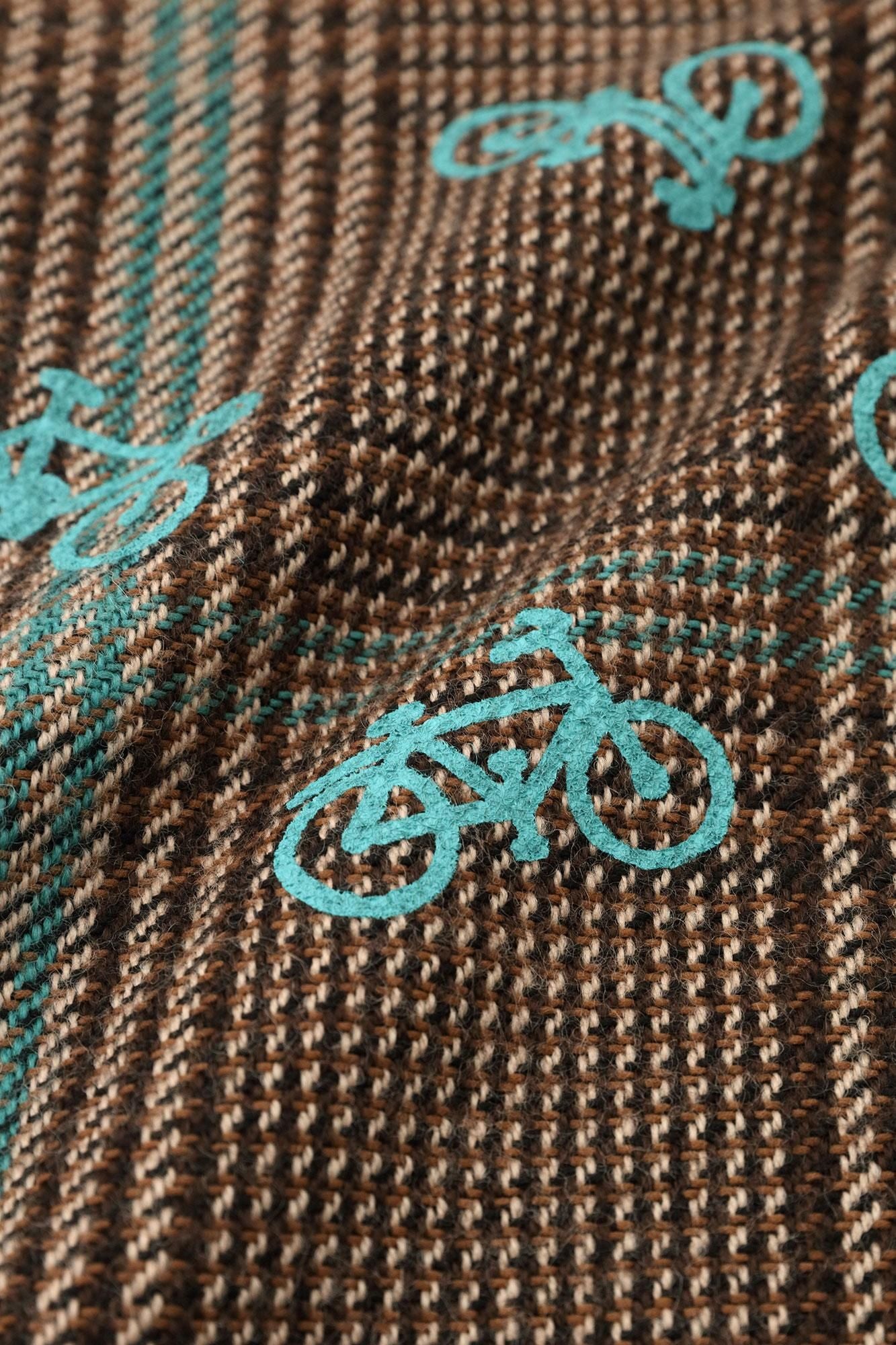 Woll-Tweed-BIKE-Poncho/Ränder hier und da, braun kariert