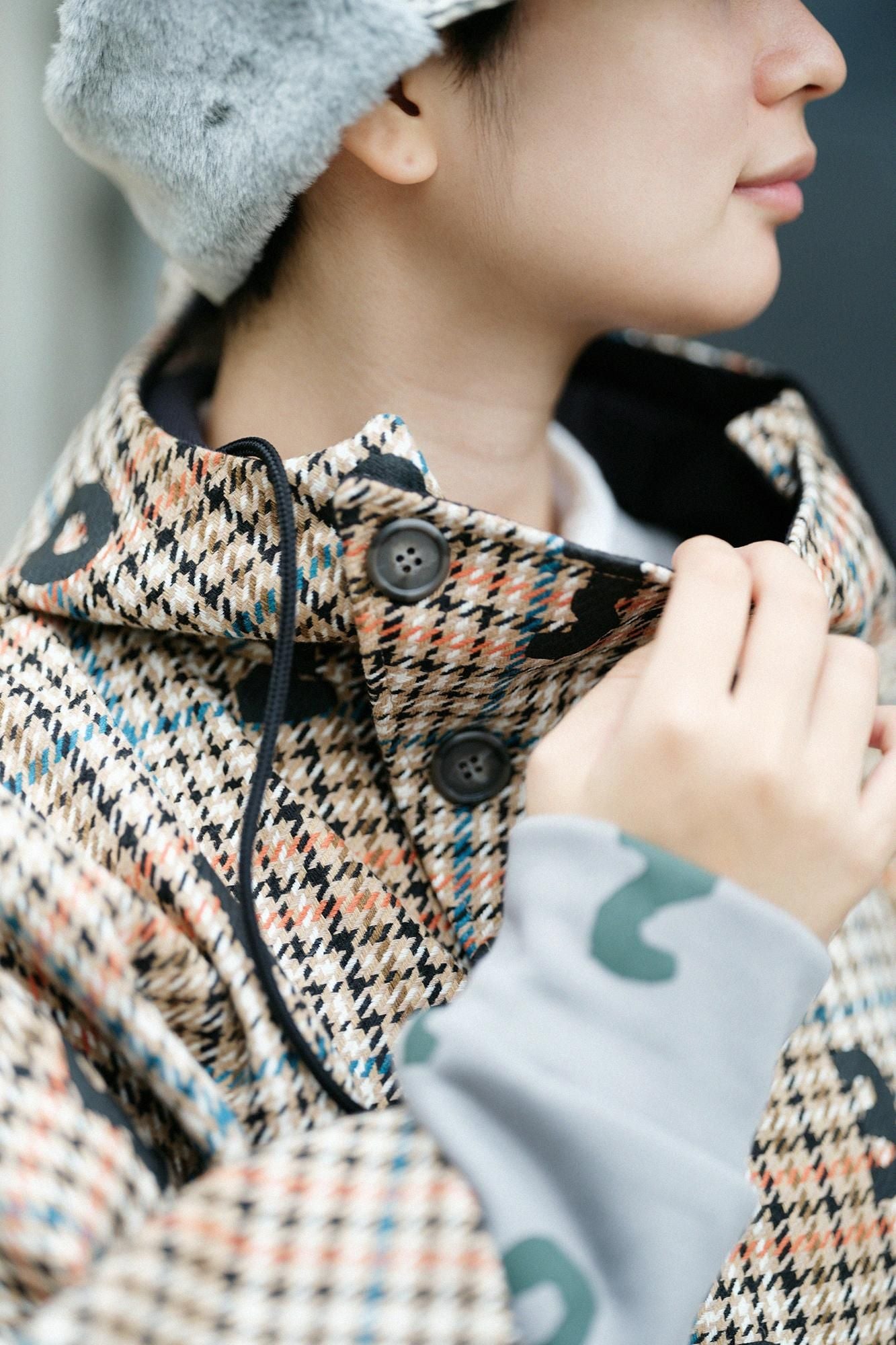 BALLI Twill BIKE Poncho／SO-SU-Uand Blank Cream Check 