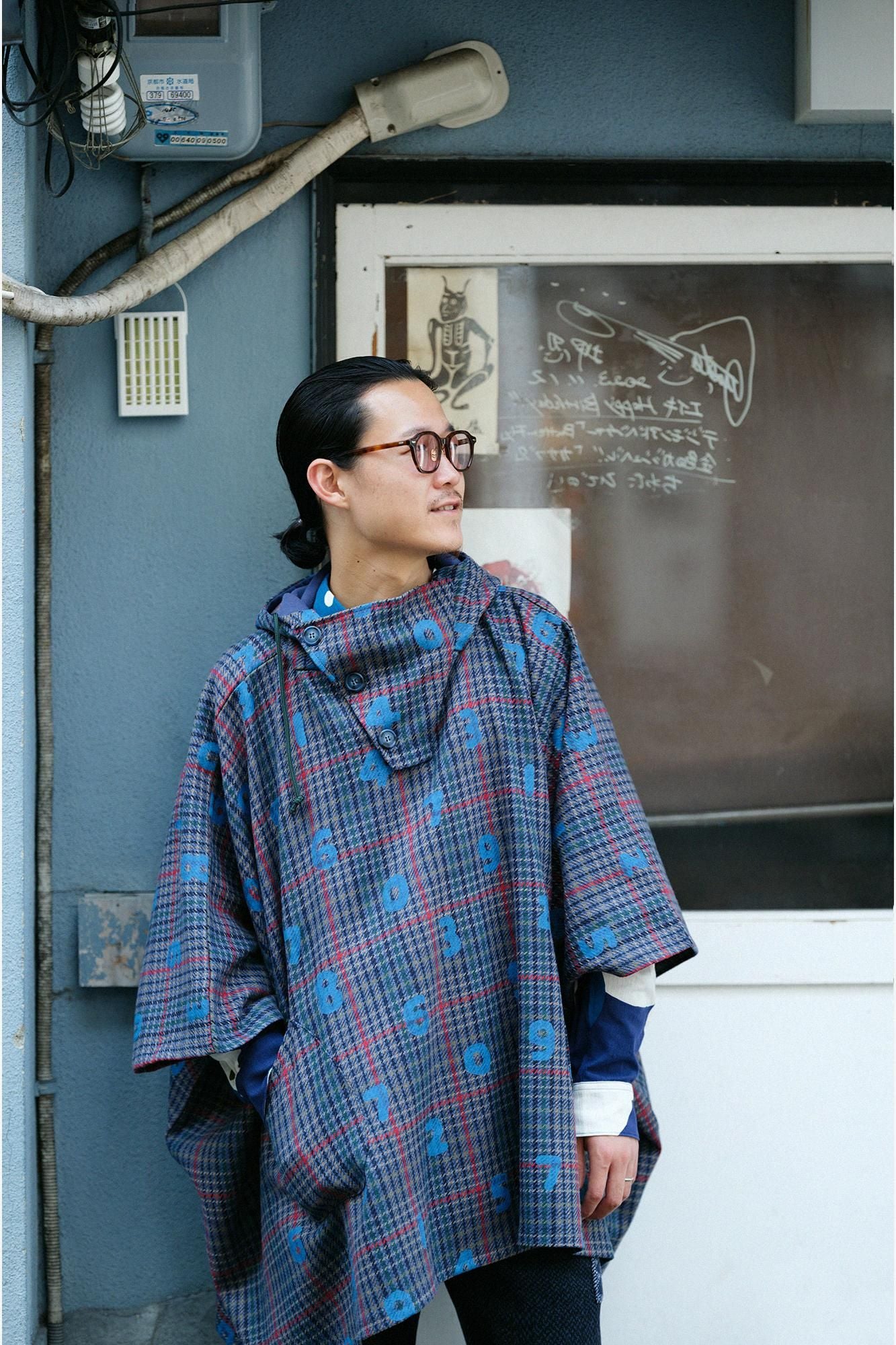 BALLI Twill BIKE Poncho/SO-SU-Uund Margin (Yohaku) Marinekaro