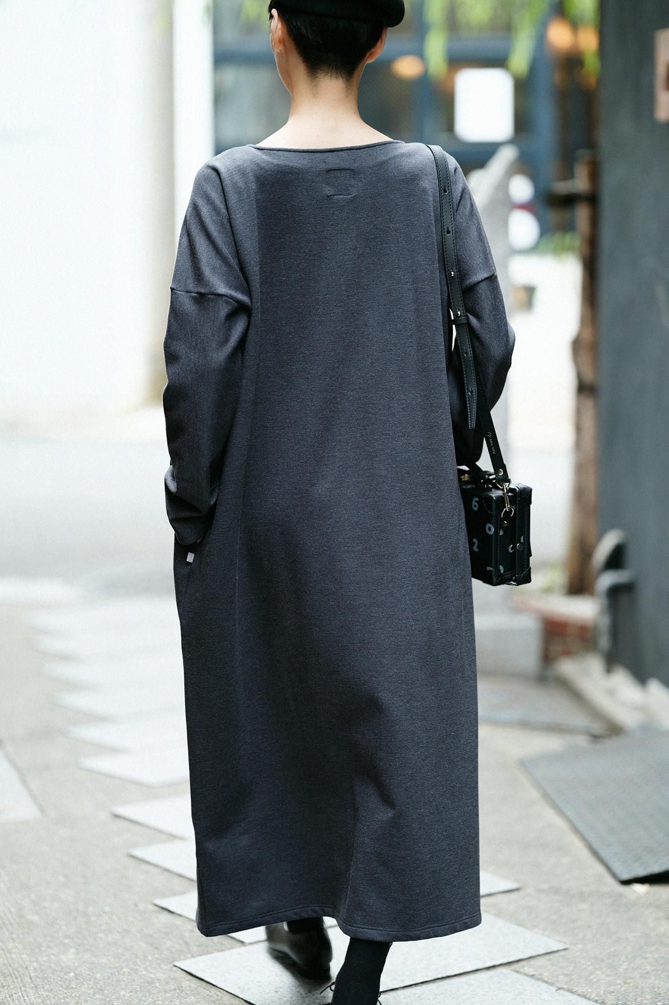 Soft Thermo(R) Doublure brossée Col bateau Robe L/S longueur maxi/souris foncée