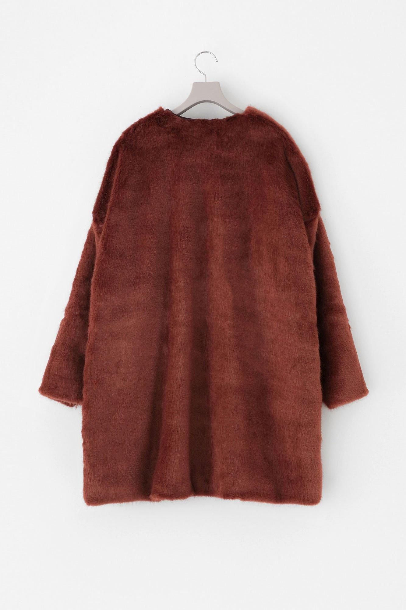 Faux Fur V-neck Light Tunic Coat／Sparrow Brown