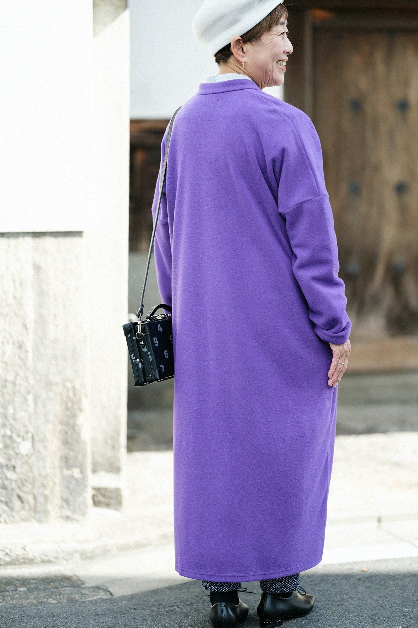 Melton Smooth Stand Collar Light Coat/Edo Murasaki