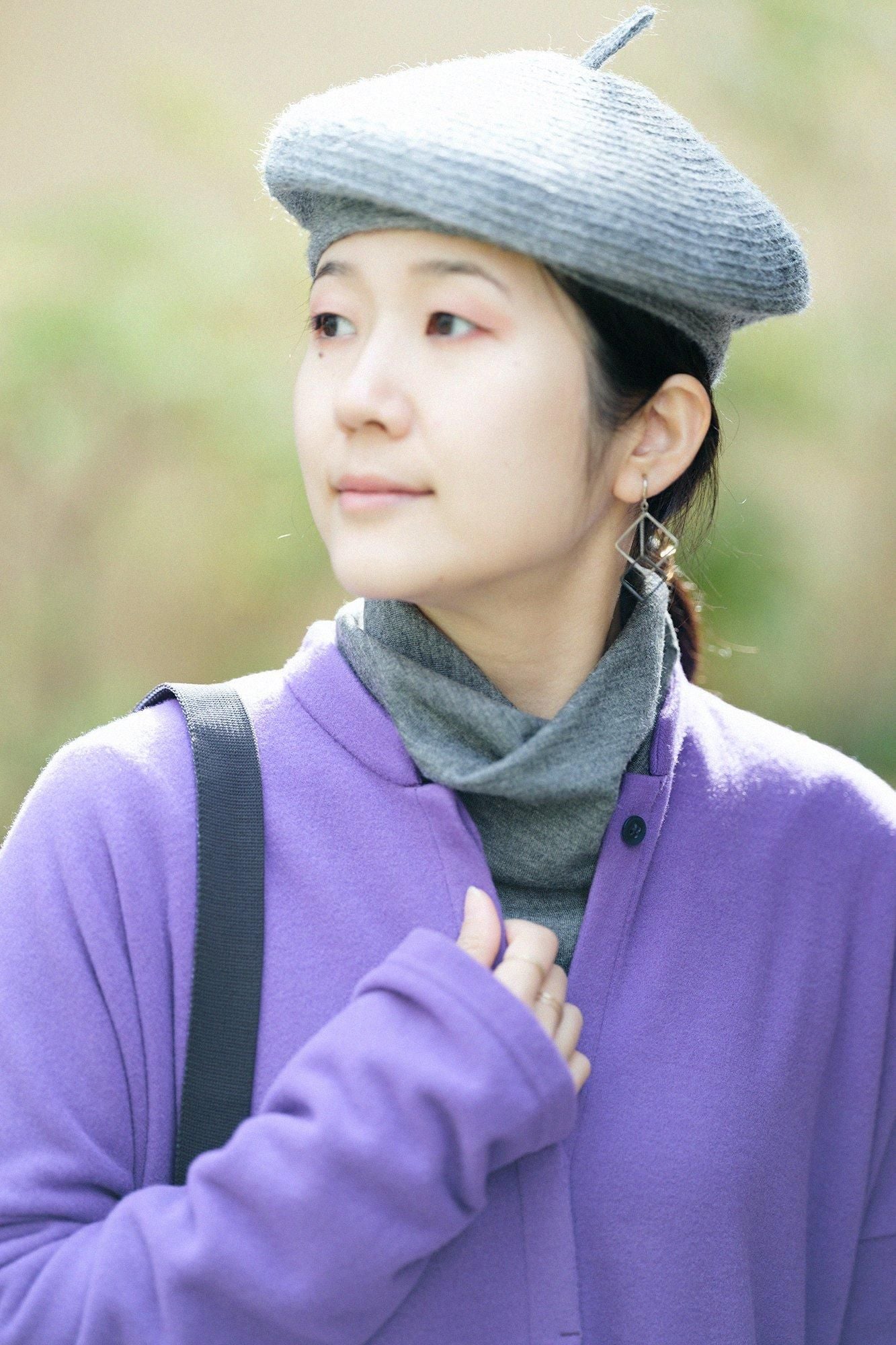 Melton Smooth Stand Collar Light Coat/Edo Murasaki
