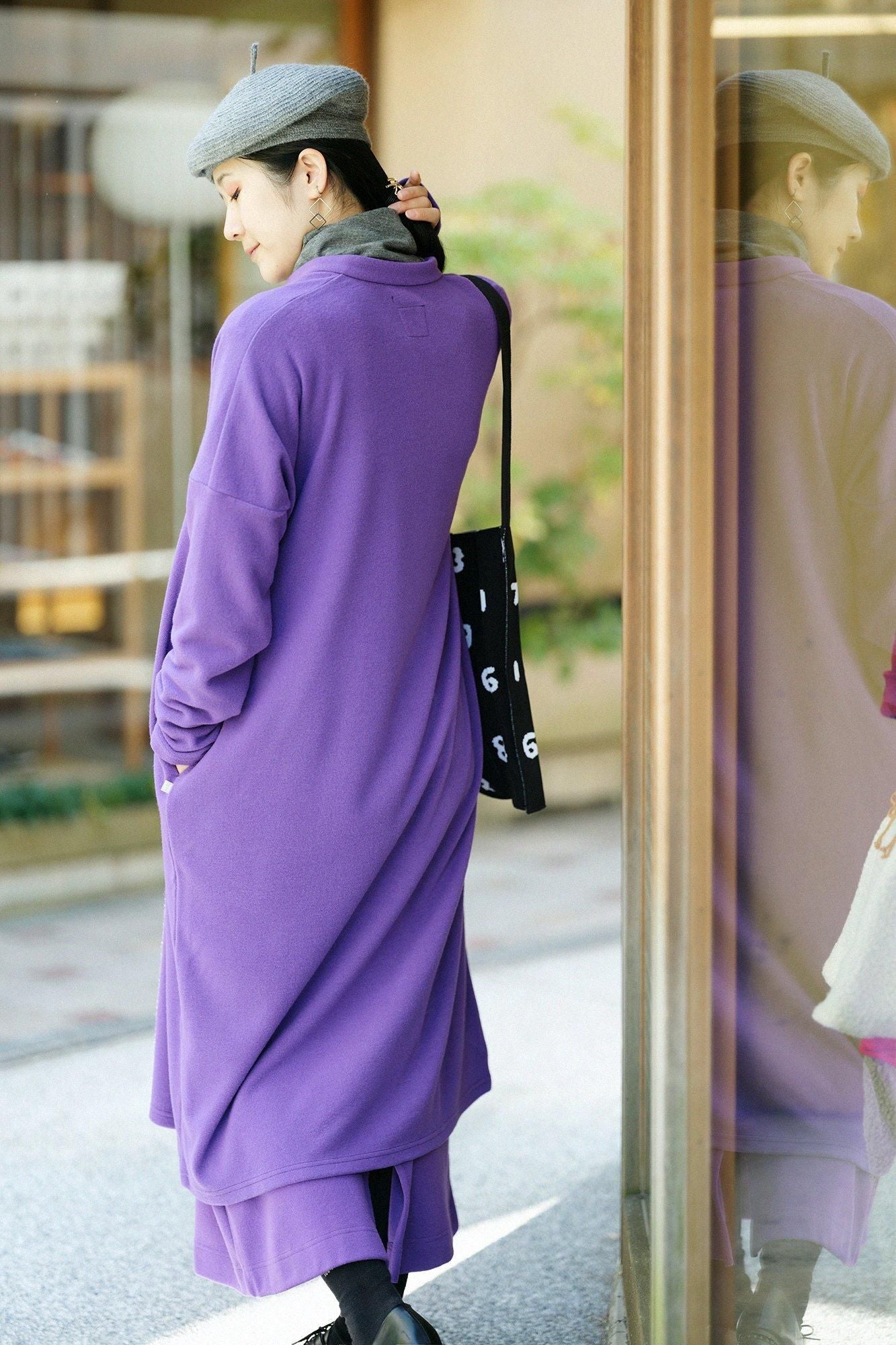 Melton Smooth Stand Collar Light Coat/Edo Murasaki