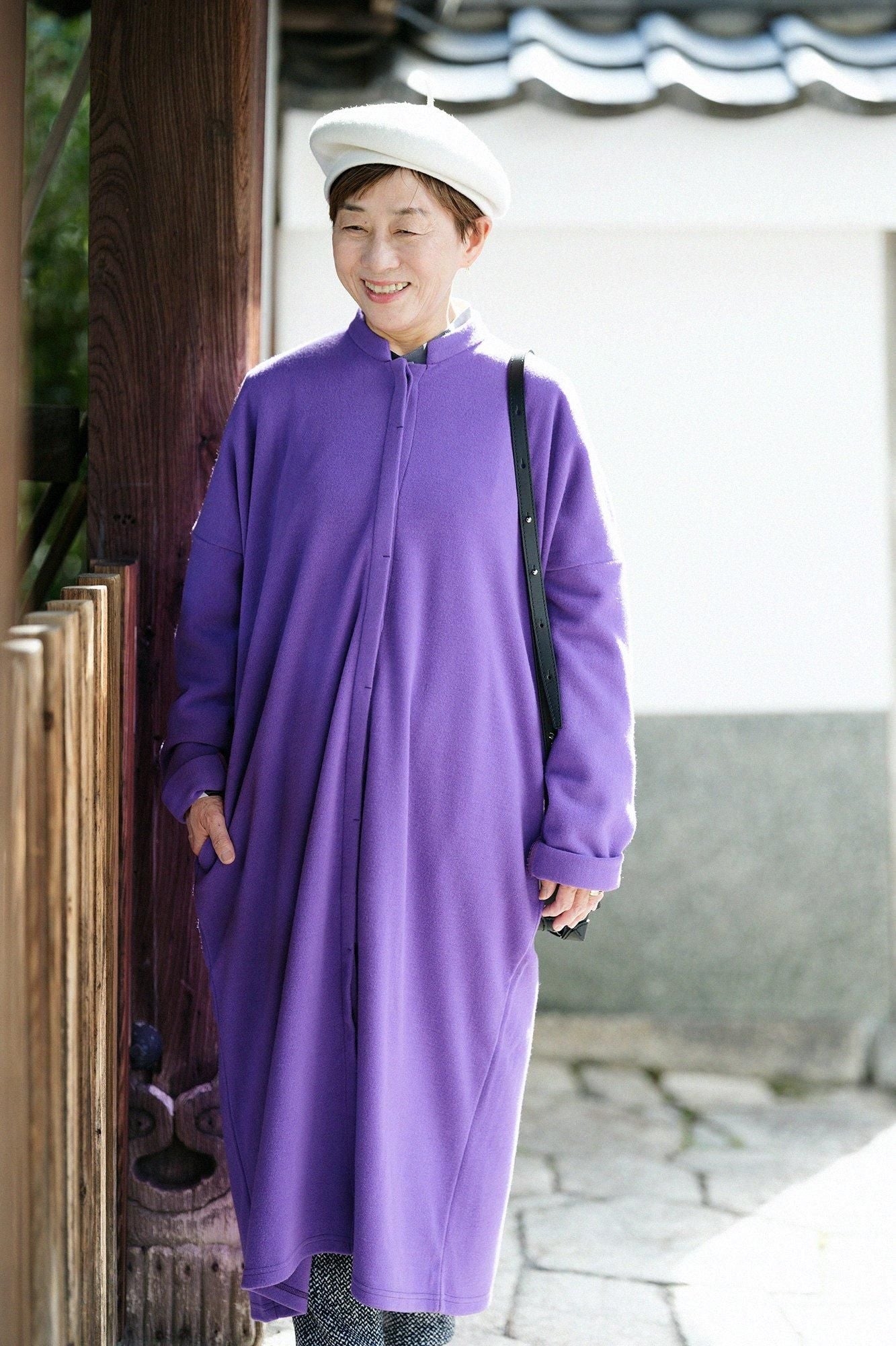 Melton Smooth Stand Collar Light Coat/Edo Murasaki