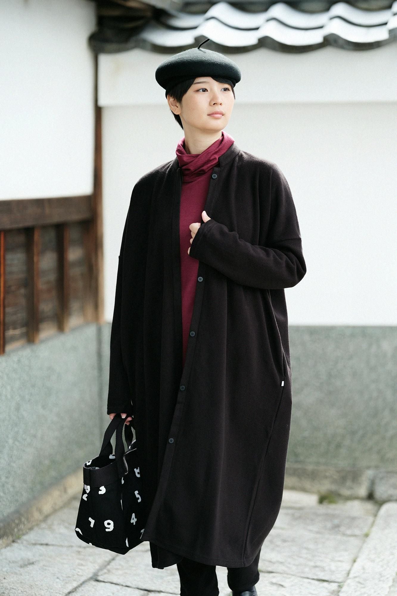 Melton Smooth Stand Collar Light Coat／Black