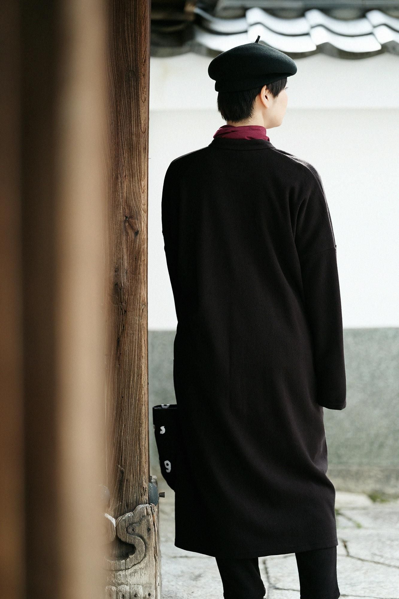 Melton Smooth Stand Collar Light Coat／Black