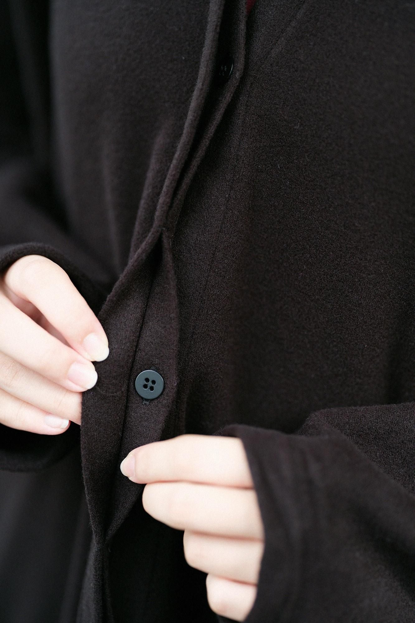 Melton Smooth Stand Collar Light Coat／Black
