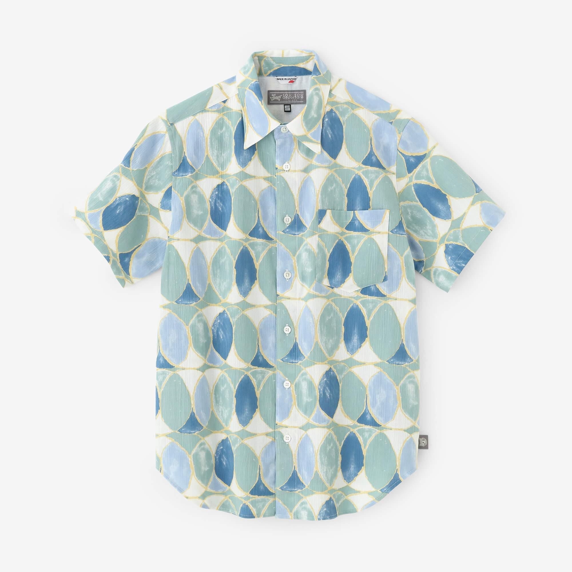 【net限定】高島縮 20/20 半袖シャツ／輪（わ）つなぎ 水影（みずかげ）