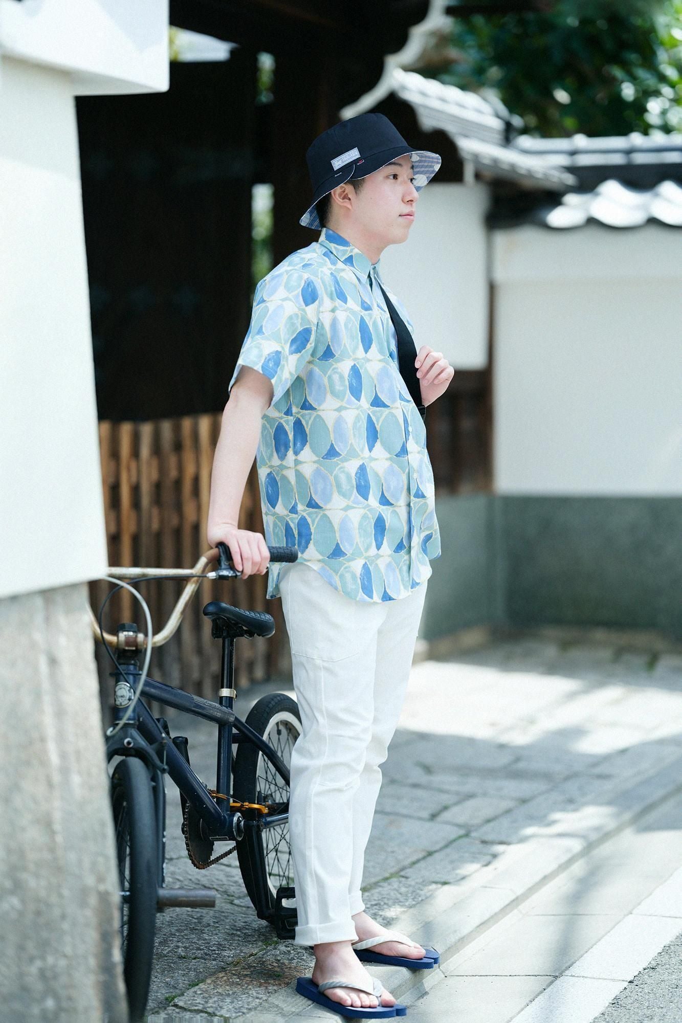 【net限定】高島縮 20/20 半袖シャツ／輪（わ）つなぎ 水影（みずかげ）