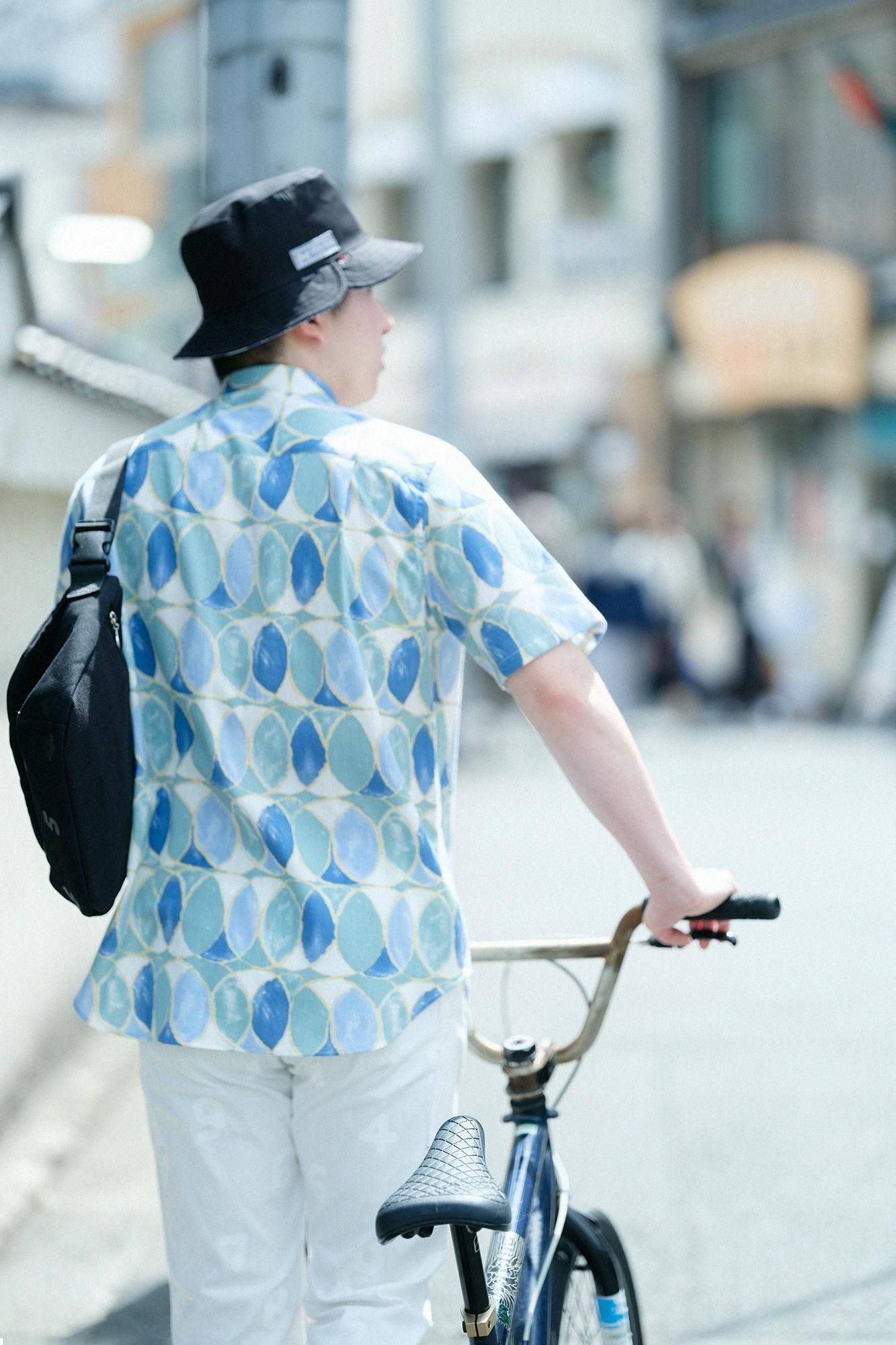 【net限定】高島縮 20/20 半袖シャツ／輪（わ）つなぎ 水影（みずかげ）