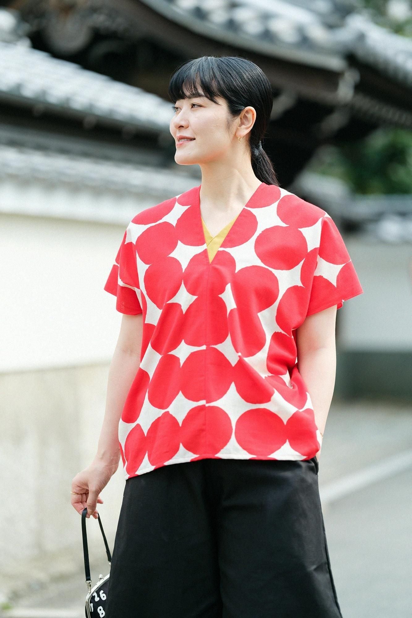 이세모멘 분 사각형옷 후타츠미／오하지키 밀키 흰색 x 깊은 주홍색