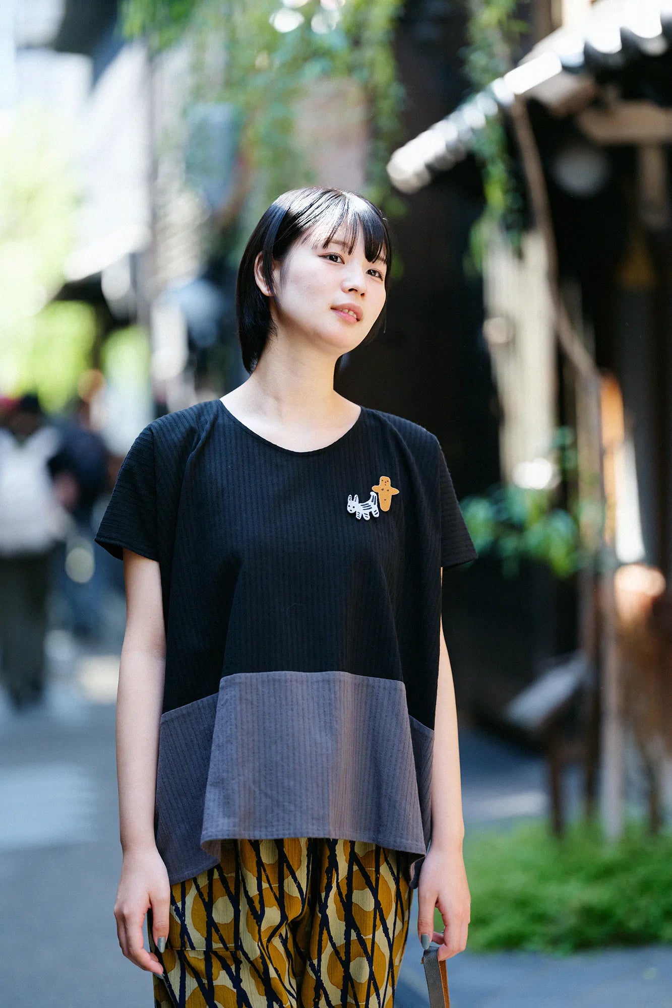 Chizimi Cotton 40/20 Akiha Square Top Bi-color / Black×Charcoal Grey