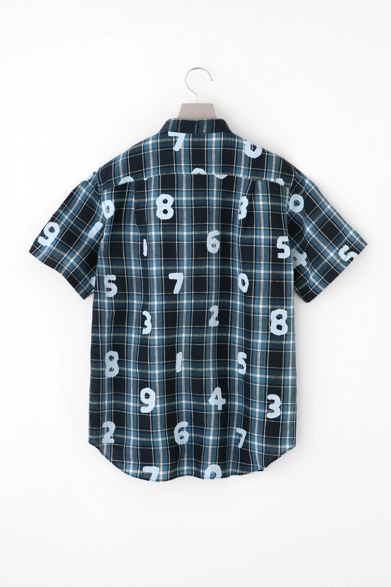 Chemise à manches courtes à carreaux en lin/SO-SU-U marine x bleu ciel