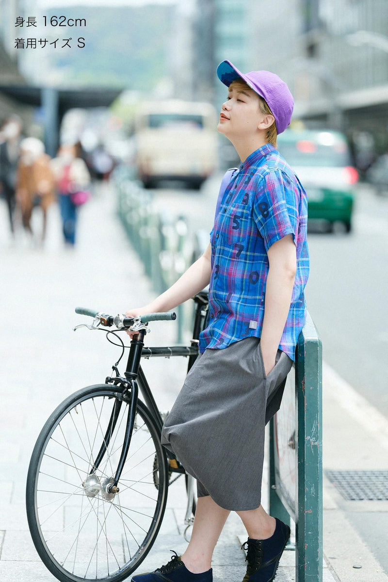 リネンチェック 半袖シャツ